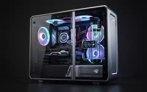 Nahaufnahme eines High-End-PC-Gehäuses mit Glasfenster, leuchtenden Komponenten und Flüssigkühlung. - Foto: über boerse-global.de