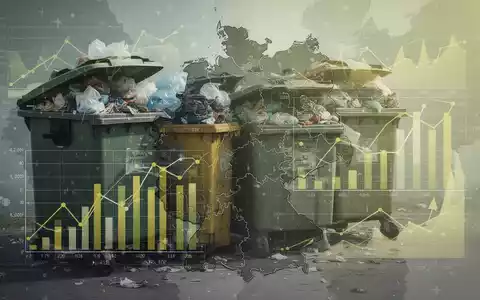 Eine grafische Darstellung von Abfallbehältern, Finanzdiagrammen und einer Deutschlandkarte, die die Herausforderungen der Abfallwirtschaft symbolisiert. - Foto: über boerse-global.de