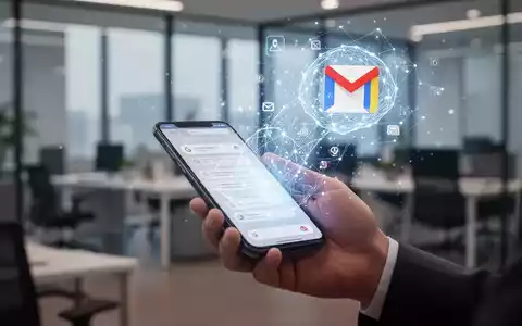 Eine Hand hält ein Smartphone mit abstrakter, leuchtender KI-Oberfläche, die vom Bildschirm ausgeht, in einem modernen Büro. - Foto: über boerse-global.de