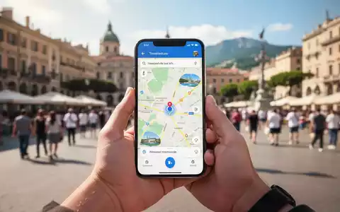 Eine Hand hält ein Smartphone mit einer Navigations-App vor dem unscharfen Hintergrund einer belebten europäischen Stadt. - Foto: über boerse-global.de