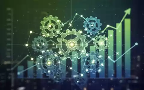 Abstrakte Darstellung von Zahnrädern und leuchtenden Datenpunkten, die vereinfachte Berichterstattung und reduzierte Bürokratie symbolisieren. Im Hintergrund ein aufwärts gerichtetes Diagramm. - Foto: über boerse-global.de