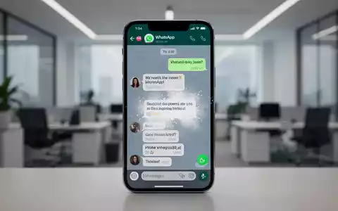 Smartphone-Bildschirm mit WhatsApp-Chat, Nachricht löst sich auf, grüner Online-Punkt, unscharfes Büro im Hintergrund. - Foto: über boerse-global.de