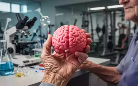 Eine Nahaufnahme der Hand einer älteren Person, die einen gehirnförmigen Stressball hält, mit unscharfem Forschungshintergrund. - Foto: über boerse-global.de