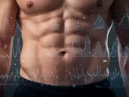 Nahaufnahme eines menschlichen Torsos mit dem Bauchbereich und subtilen digitalen Datenvisualisierungen, die Stoffwechselgesundheit darstellen. - Foto: über boerse-global.de