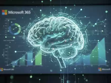 Leuchtende, abstrakte KI-Gehirnschnittstelle digital auf einer Präsentationsfolie, symbolisiert verbesserte KI in Produktivitätstools. - Foto: über boerse-global.de