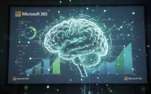 Leuchtende, abstrakte KI-Gehirnschnittstelle digital auf einer Präsentationsfolie, symbolisiert verbesserte KI in Produktivitätstools. - Foto: über boerse-global.de
