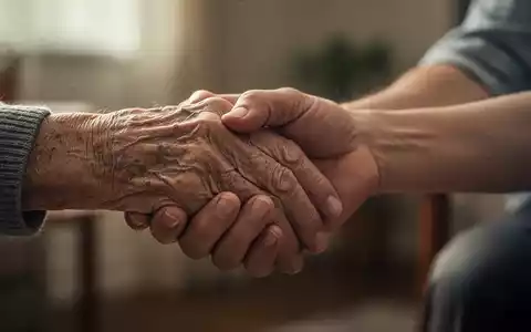 Eine ältere Hand wird sanft von einer jüngeren Hand gehalten, die Fürsorge und emotionale Belastung symbolisiert. - Foto: über boerse-global.de