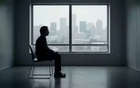Eine einsame, stilisierte Person sitzt in einem kargen Raum und blickt nachdenklich aus einem Fenster auf eine verschwommene Stadt. - Foto: über boerse-global.de