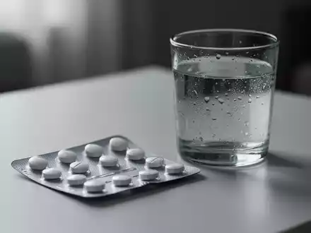 Eine Blisterpackung mit Tabletten und ein Glas Wasser auf einer sauberen Oberfläche, das Thema Medikamenteneinnahme darstellend. - Foto: über boerse-global.de