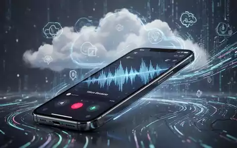 Schlankes Smartphone zeigt Sprachrekorder-App mit animierter Wellenform, subtile Cloud-Computing-Symbole und Datenströme im Hintergrund. - Foto: über boerse-global.de
