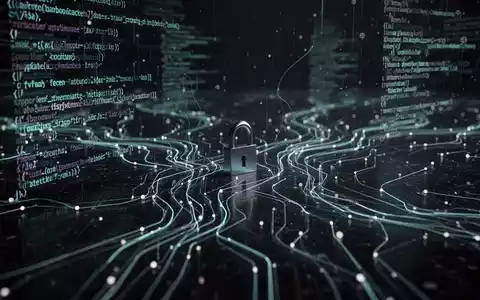 Eine dunkle, digitale Landschaft mit leuchtenden Codezeilen und einem kleinen, symbolischen Vorhängeschloss, das Cyberbedrohungen darstellt. - Foto: über boerse-global.de