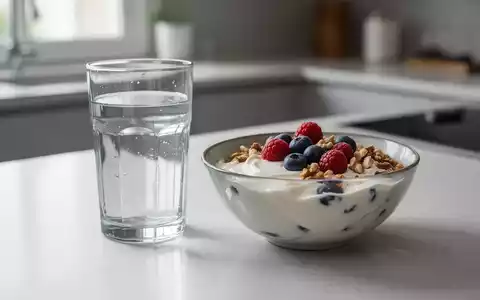 Ein Glas Wasser und eine Schale proteinreicher Lebensmittel auf einer Küchenarbeitsplatte, die die Themen Hydration und Ernährung hervorheben. - Foto: über boerse-global.de