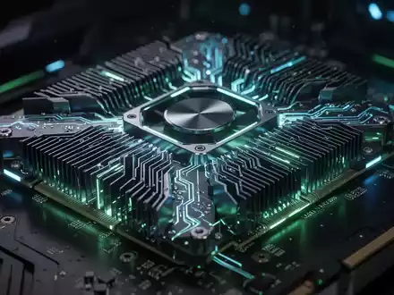 Nahaufnahme einer Hochleistungs-Grafikprozessoreinheit (GPU) mit leuchtenden Komponenten und fortschrittlicher Schaltkreis-Technologie. - Foto: über boerse-global.de