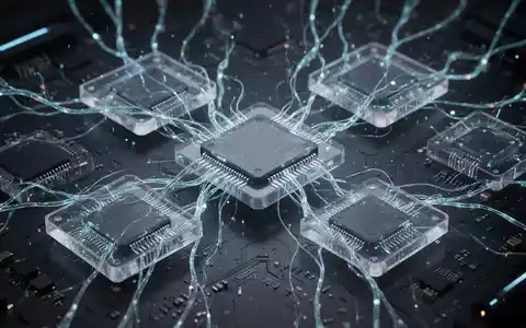 Abstrakte Darstellung von KI-Neuralnetzlinien, die sich mit transparenten Siliziumchips verflechten, symbolisiert Hardware-Optimierung für LLMs. - Foto: über boerse-global.de
