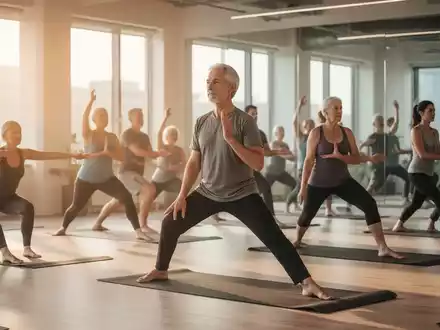 Eine Gruppe von Menschen praktiziert Yoga auf Matten in einem hellen, modernen Studio, das Ruhe und Achtsamkeit ausstrahlt. - Foto: über boerse-global.de