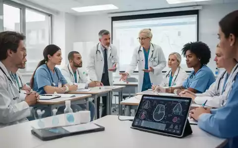 Eine Gruppe von Fachkräften im Gesundheitswesen nimmt an einer Schulung zur Schmerztherapie teil, mit Fokus auf Lernen und Zusammenarbeit. - Foto: über boerse-global.de