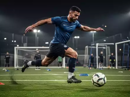 Ein Fußballspieler in Bewegung auf einem Trainingsplatz, der funktionelle Stärke und Agilität demonstriert. - Foto: über boerse-global.de