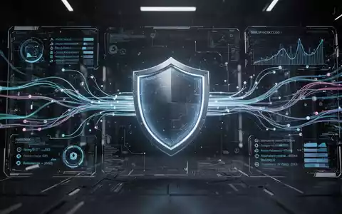 Glühendes Schildsymbol über abstrakten digitalen Daten, symbolisiert Cybersicherheit und sicheres Dokumentenmanagement. - Foto: über boerse-global.de