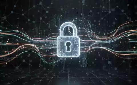 Abstrakte Darstellung der digitalen Kommunikation mit leuchtenden Datenströmen und einem Vorhängeschloss, das Datenschutz symbolisiert. - Foto: über boerse-global.de