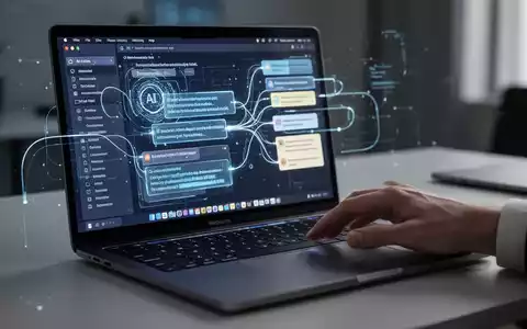 Nahaufnahme eines MacBook Pro-Bildschirms mit KI-gestützter Notiz- und Transkriptionssoftware, subtile leuchtende Linien deuten auf Datenverarbeitung hin. - Foto: über boerse-global.de
