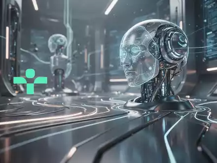 Abstrakte, atmosphärische Szene, die den Robotik- und KI-Sektor mit Vorfreude und Innovation darstellt. Glatte, metallische Oberflächen mit dezenten leuchtenden Linien. - Foto: über boerse-global.de