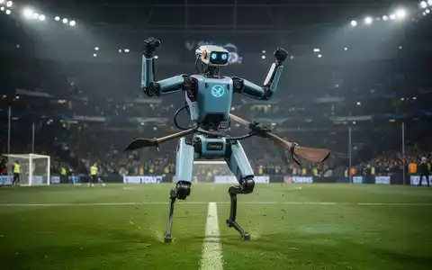 Ein großer, metallischer Boston Dynamics Atlas Roboter führt auf einem grünen Fußballfeld unter hellem Licht eine 'Viking Row' aus. - Foto: über boerse-global.de
