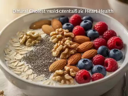 Eine Nahaufnahme einer Schüssel mit Haferflocken, Chiasamen, Nüssen und Beeren, die eine herzgesunde Ernährung darstellt. - Foto: über boerse-global.de