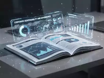Ein leuchtender, digitaler Bericht mit Datenvisualisierungen und Diagrammen, der auf einem modernen Schreibtisch liegt und unternehmerische Verantwortung darstellt. - Foto: über boerse-global.de