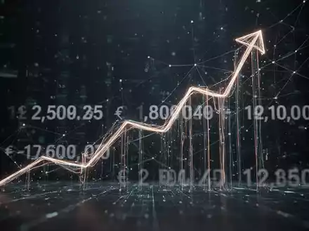 Abstrakte Darstellung von digitalem Wachstum und hohen Finanzzahlen, mit aufsteigenden Linien und einem Datennnetzwerk. - Foto: ĂŒber boerse-global.de