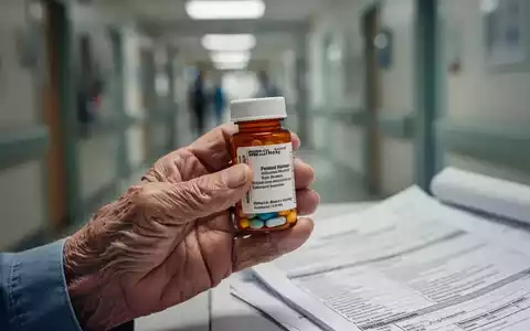 Die Hand einer älteren Person hält ein Rezept und eine Pillenflasche, verschwommener Hintergrund mit medizinischen Unterlagen. - Foto: über boerse-global.de