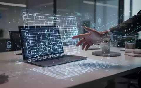 Leuchtendes Tabellenraster auf modernem Schreibtisch, mit KI-Elementen und Datenströmen. - Foto: über boerse-global.de