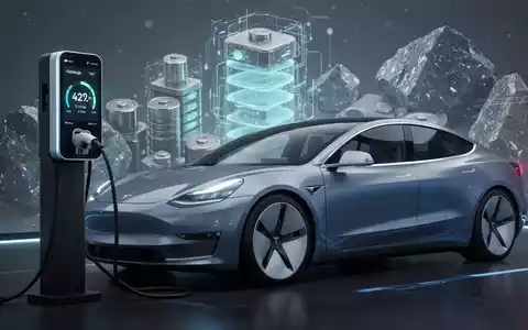Ein futuristisches Elektroauto wird an einer Ladestation geladen, die eine erhöhte Reichweite anzeigt. - Foto: über boerse-global.de