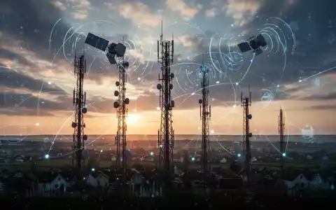 Mobilfunkmasten vor dramatischem Himmel mit digitalen Überlagerungen, die Daten und Satellitensignale symbolisieren, für fortschrittliche Netzwerksensorik. - Foto: über boerse-global.de