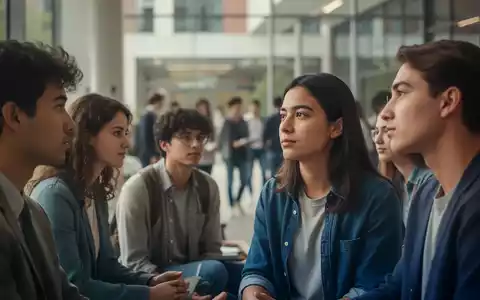 Eine Gruppe Studierender und Lehrkräfte in einer modernen Universitätsumgebung, die Ruhe und Unterstützung ausstrahlt. - Foto: über boerse-global.de