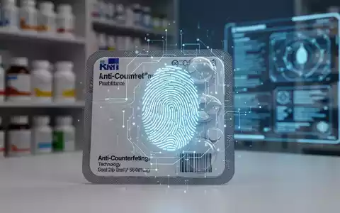 Nahaufnahme einer Pharmaverpackung mit leuchtendem digitalem Fingerabdruck als Fälschungsschutz. Medikamentenregale im Hintergrund unscharf. - Foto: über boerse-global.de