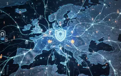 Abstrakte Darstellung von KI- und Cybersicherheitsnetzwerken über einer stilisierten Europakarte, die die digitale Souveränität der EU symbolisiert. - Foto: über boerse-global.de