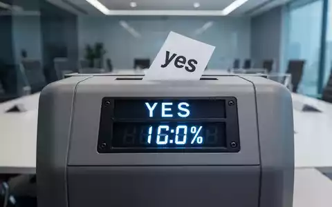 Eine Nahaufnahme einer Wahlurne mit einer digitalen Anzeige, die eine hohe Zustimmungsrate für einen Unternehmenspakt zeigt. - Foto: über boerse-global.de