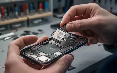 Technikerhände installieren ein gebrauchtes Originalteil in ein Smartphone, heben die komplexen inneren Komponenten hervor. - Foto: über boerse-global.de