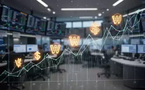Abstrakte Darstellung von Finanzdaten und Won-Symbolen auf einem Bildschirm, die positive Markttrends widerspiegelt. - Foto: über boerse-global.de