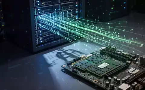 Server-Rack mit leuchtenden Datenströmen, die Schatten auf ein PC-Mainboard werfen, symbolisiert den Einfluss von KI auf den PC-Markt. - Foto: über boerse-global.de
