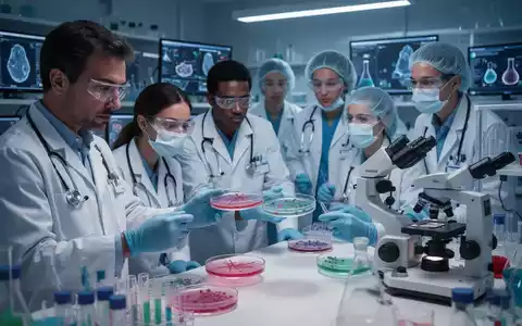 Medizinisches Fachpersonal in einem modernen Mikrobiologielabor, das Petrischalen untersucht und Diagnosegeräte bedient. - Foto: über boerse-global.de
