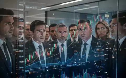 Eine Gruppe von Geschäftsleuten betrachtet komplexe Finanzdiagramme, die auf eine Glaswand projiziert werden, mit nachdenklichen Ausdrücken. - Foto: über boerse-global.de