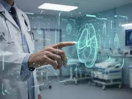 Eine Arztberührung an einem leuchtenden Hologramm mit medizinischen Daten symbolisiert KI in der Gesundheitsversorgung. - Foto: über boerse-global.de