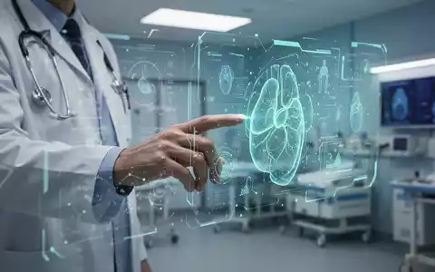 Eine Arztberührung an einem leuchtenden Hologramm mit medizinischen Daten symbolisiert KI in der Gesundheitsversorgung. - Foto: über boerse-global.de