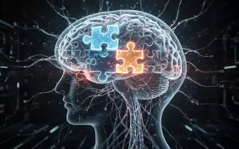 Eine Gehirnsilhouette gefüllt mit leuchtenden Puzzleteilen und neuronalen Pfaden, die abstraktes Denken und Logik symbolisieren. - Foto: über boerse-global.de