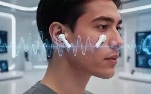 Person mit weißen kabellosen Ohrhörern, dezente digitale Schallwellen deuten auf personalisiertes Audio hin. Moderner Tech-Hintergrund. - Foto: über boerse-global.de