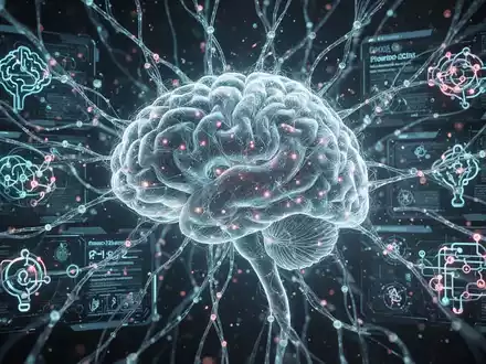 Eine abstrakte, leuchtende neuronale Netzwerkstruktur auf einem digitalen Bildschirm, die komplexe Verbindungen und Muster zeigt, symbolisiert Gehirn-Quizze und Rätsel. - Foto: über boerse-global.de