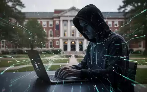 Eine Person im Kapuzenpulli tippt auf einem Laptop, umgeben von digitalen Linien und Datenströmen, die Cyberkriminalität symbolisieren. - Foto: über boerse-global.de