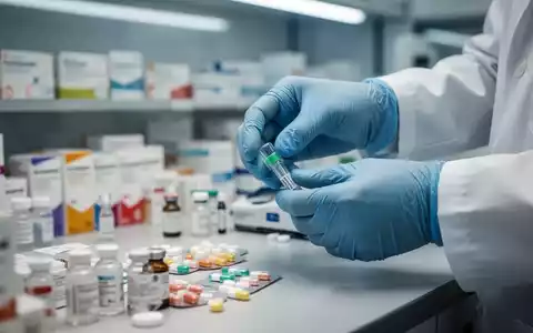 Hände eines Apothekers, die Medikamente zubereiten, mit verschwommenem Hintergrund von pharmazeutischen Verpackungen und medizinischer Ausrüstung. - Foto: über boerse-global.de