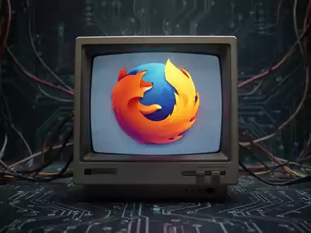Vintage Computermonitor mit Firefox-Logo, dahinter leuchtende Leiterplattenmuster. - Foto: über boerse-global.de